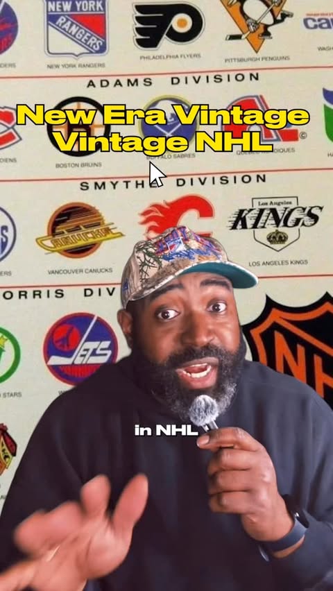 Instagram post by @gamedaygrails for New Era Cap. Caption reads: NEW ERA VINTAGE: VINTAGE NHL The best logos in NHL....