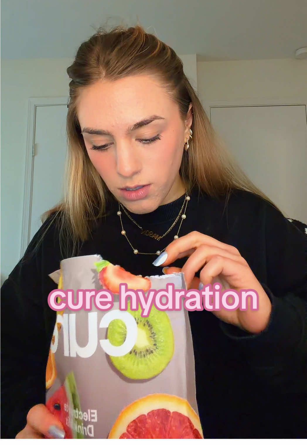 TikTok post by @popcornwh0re for Cure Hydration. Caption reads: yay can’t wait to try😋 #gifted_by_curehydration....