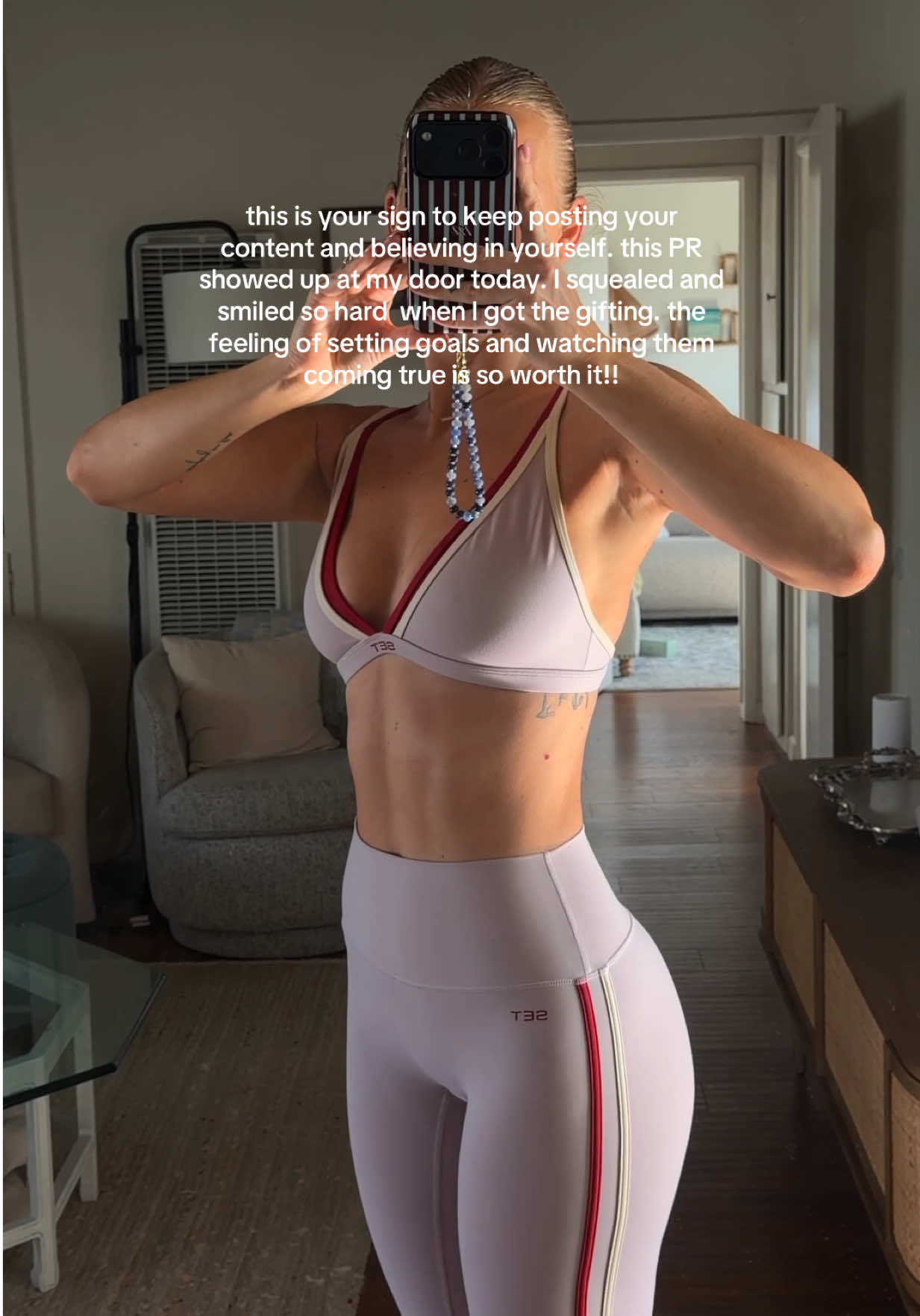 TikTok post by @margaret_johnsonn for SET ACTIVE. Caption reads: [...] give yourself some love and grace 🫶🏻....