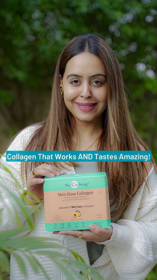 Instagram post by @shvtas for The Co Being. Caption reads: Say goodbye to bitter collagen drinks and hello to....