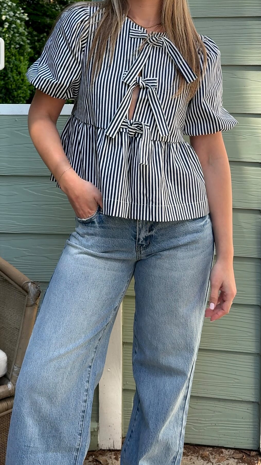 Instagram post by @stylebybrimarie for Bohme. Caption reads: [...] at the dmv 🫐 • • jeans and top are....