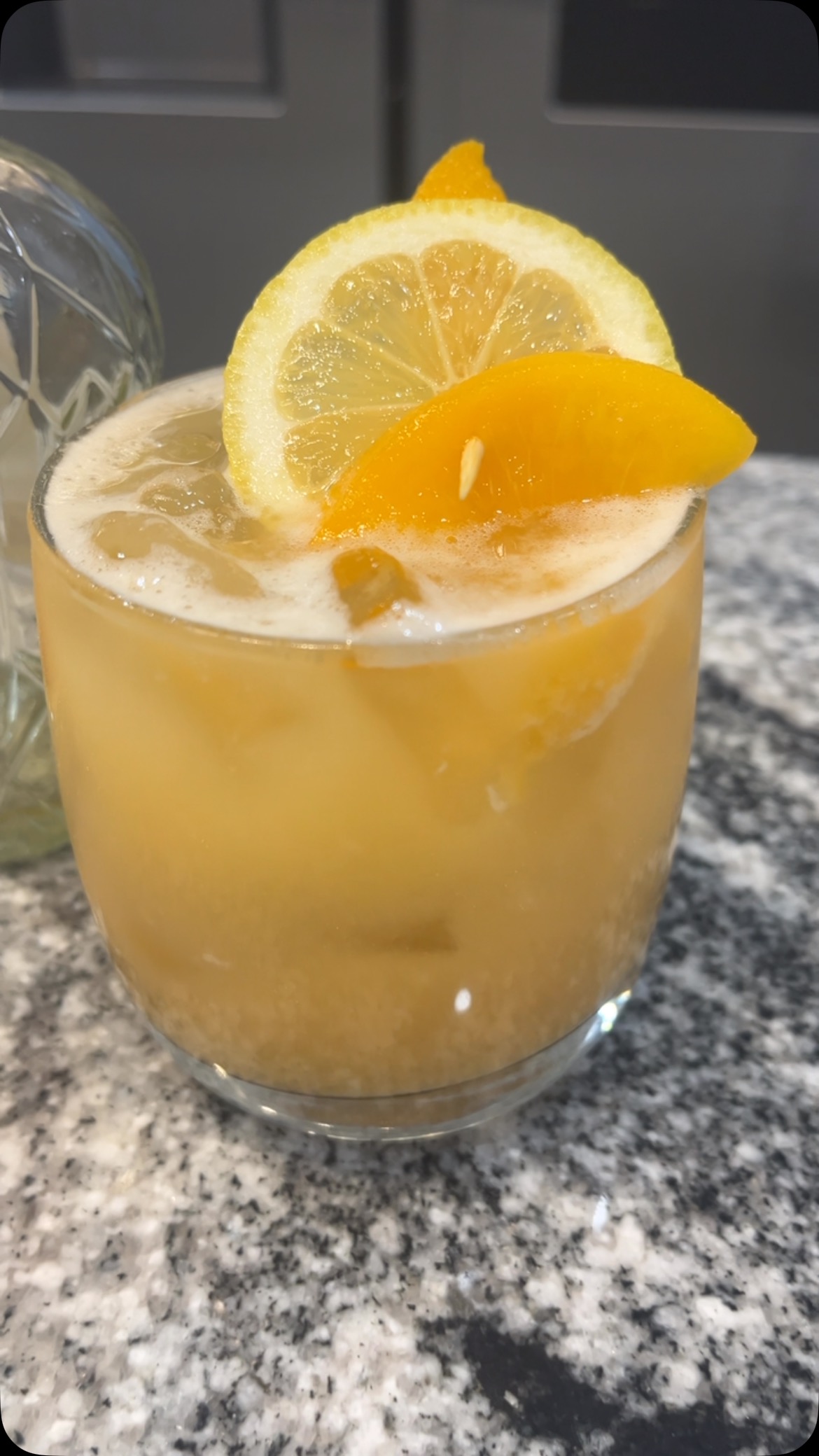 Instagram post by @spdrinksss for Crown Royal. Caption reads: Peach Whiskey Drop 🍑🍑🍑

#cocktails #recipes....