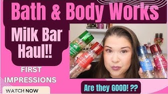 YouTube post by @marymakers for Mercari. Caption reads: 🥛 NEW Bath & Body Works x Milk Bar Collection....