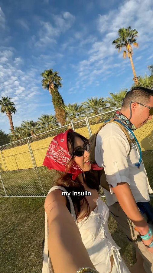 Instagram post by @type1amy for 4allfamily. Caption reads: [...] Coachella’s 100 degree F heat with....