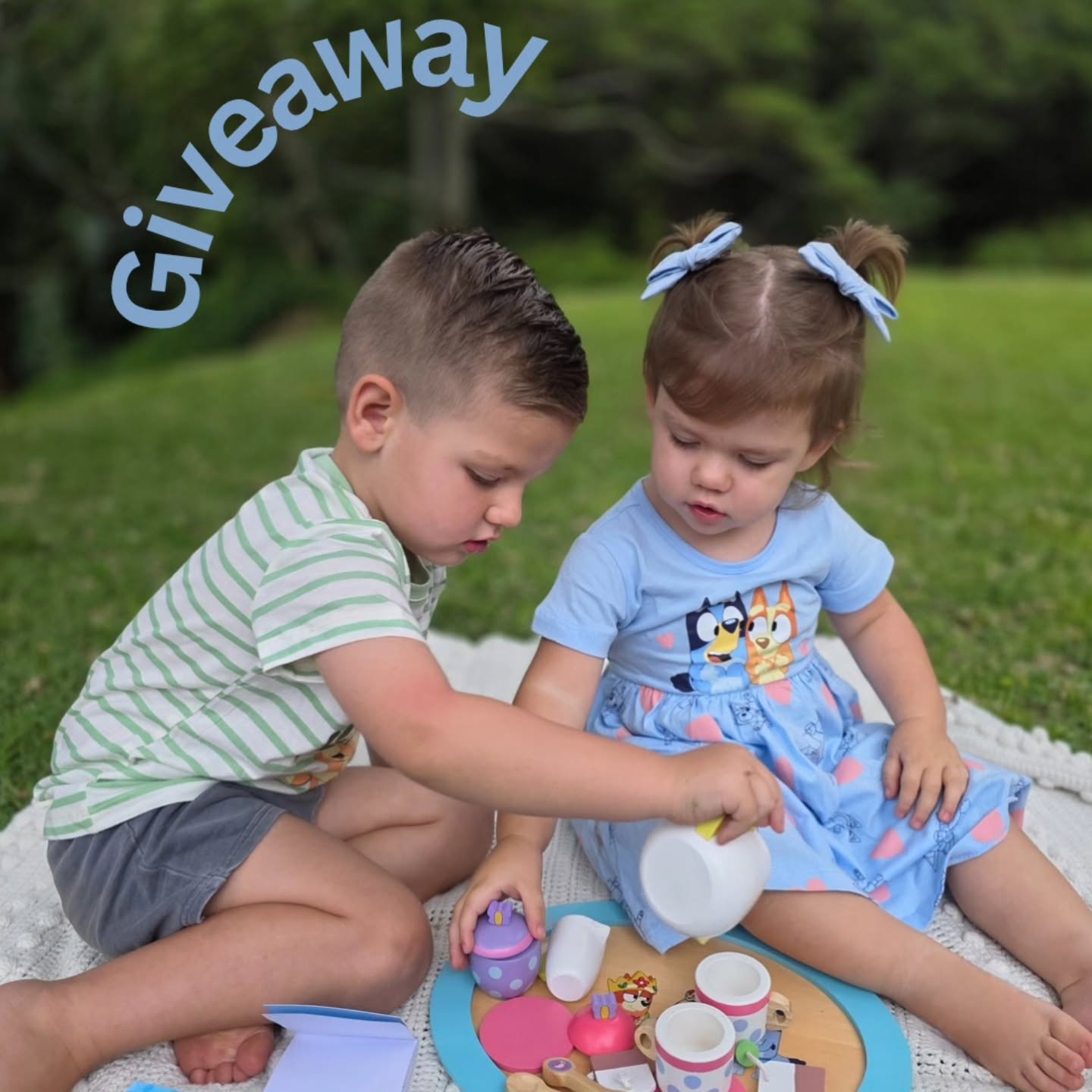 Instagram post by @raisingfourfletchers for Prima Toys. Caption reads: Giveaway 💙

What you can win:
💙 1 x Bluey wooden....