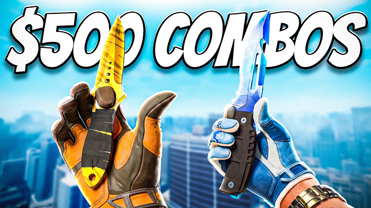 YouTube post by @Fozzii_FPS for Skin.Club. Caption reads: The BEST Knife & Glove Combos Under $500 in CS2....