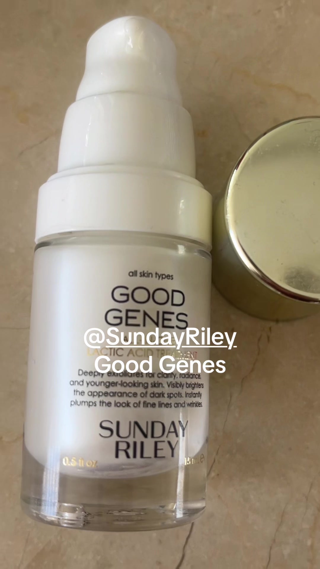 TikTok post by @beachtownmamacrown for Sunday Riley. Caption reads: GRWM Waking up @Sunday Riley #goodgenes....