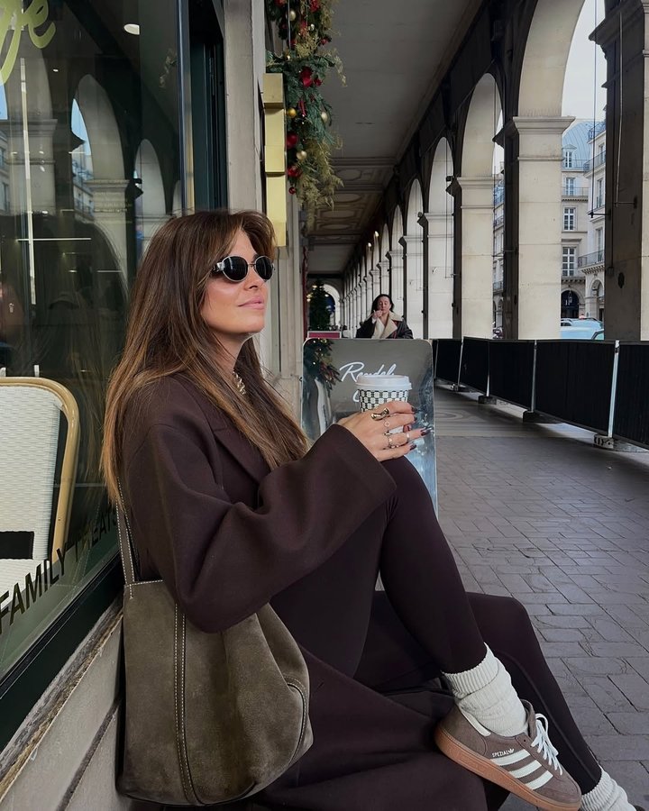 Instagram post by @julia_benzy for VANESSA BRUNO. Caption reads: Brown aesthetics and a typical Parisian Sunday....