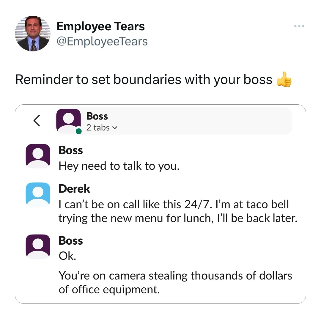 Instagram post by @employeetears for Taco Bell. Caption reads: Derek is living on the edge here  @TacoBell....