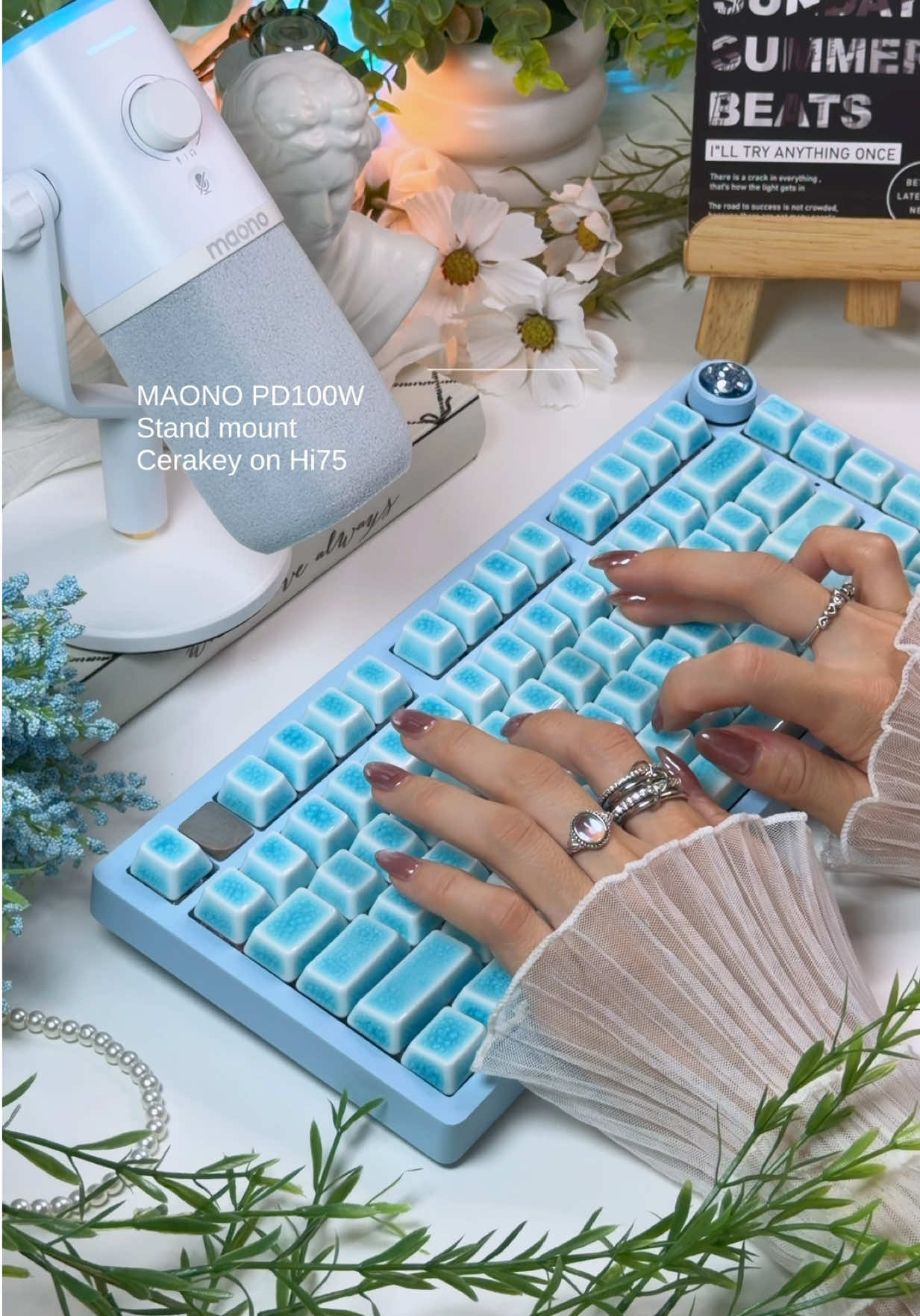 TikTok post by @mechbunni for Maono. Caption reads: ASMR @maono_us PD100W Sound Test🔥 . 🎤Dual [...].
