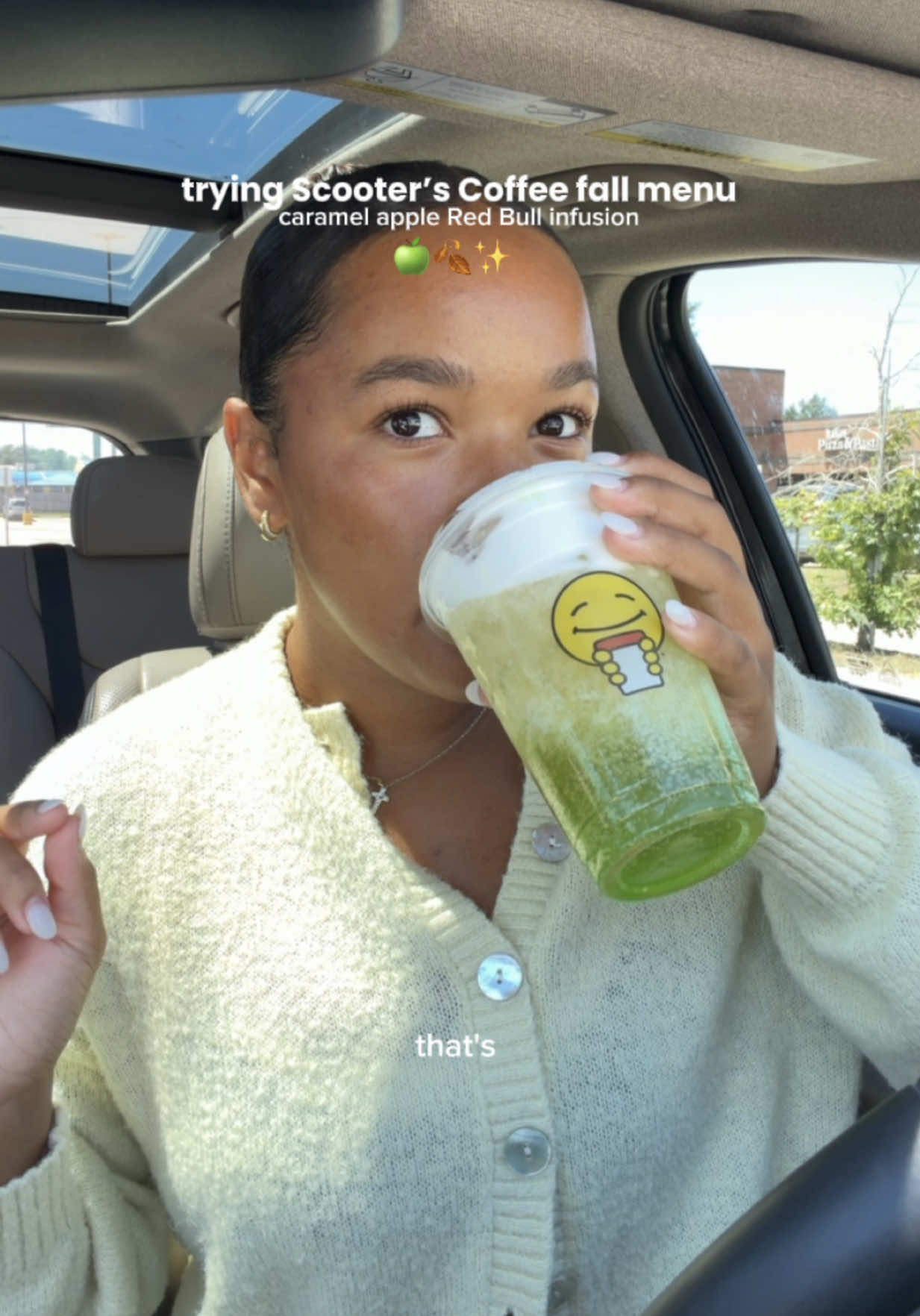 TikTok post by @octaviasyd for Scooter's Coffee. Caption reads: [...] 1 medium Caramel Red Bull Infusion!....