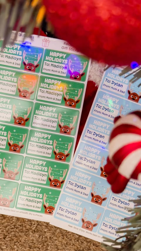 Instagram post by @madisyn_and_the3bears for Name Bubbles. Caption reads: Wrapping gifts is fun… until you forget who....