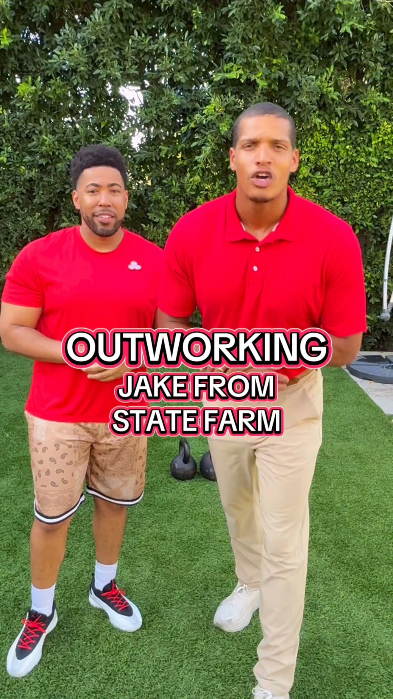 Instagram post by @isaacrochell for State Farm. Caption reads: @jakefromstatefarm you’ll never outwork me… 😂....