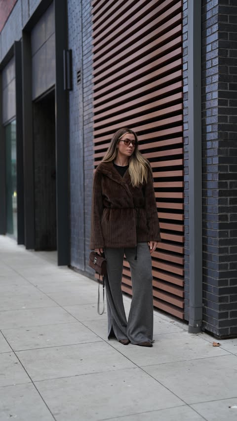 Instagram post by an influencer for EAVES. Caption reads: [...] fur coat @lpa - pants @shopeaves - boots....
