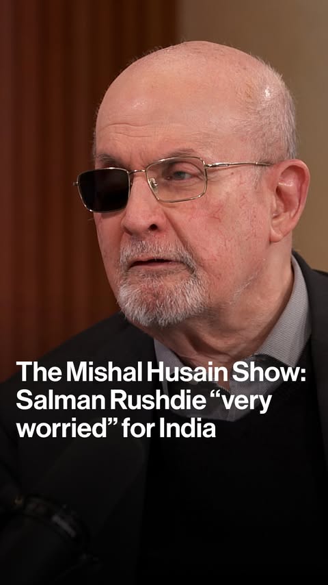 Instagram post by @mishalhusain for Bloomberg. Caption reads: Novelist Salman Rushdie is "very worried" about....