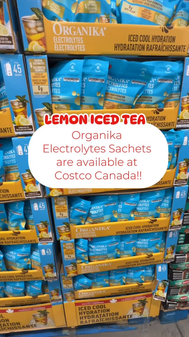 Instagram post by @costcofindscanada for Organika. Caption reads: 🚨 NEW COSTCO FIND!!
‌
LEMON ICED TEA Electrolytes....
