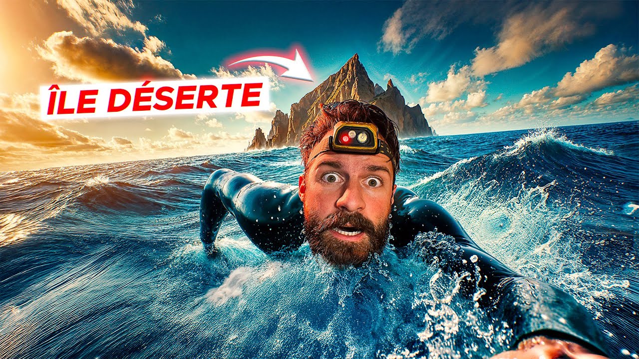 YouTube post by @HitTheRoad for IPLN. Caption reads: Cross the Atlantic to a DESERT ISLAND (swimming)!.