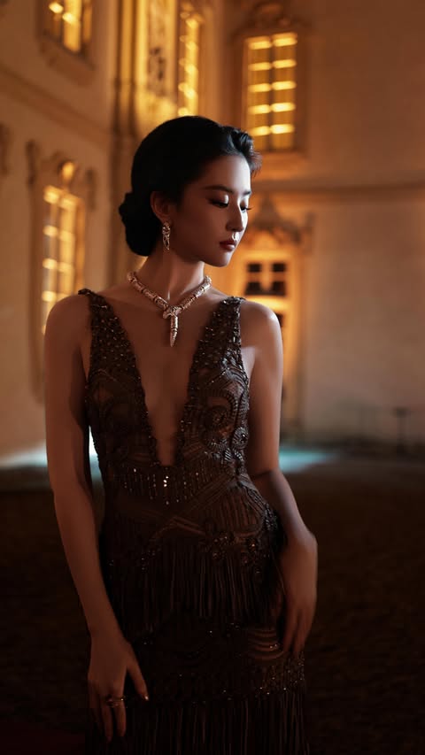 Instagram post by @liuyifeifanclub for ELIE SAAB. Caption reads: [...] . . . #LiuYifei #YifeixBvlgari #ElieSaab....