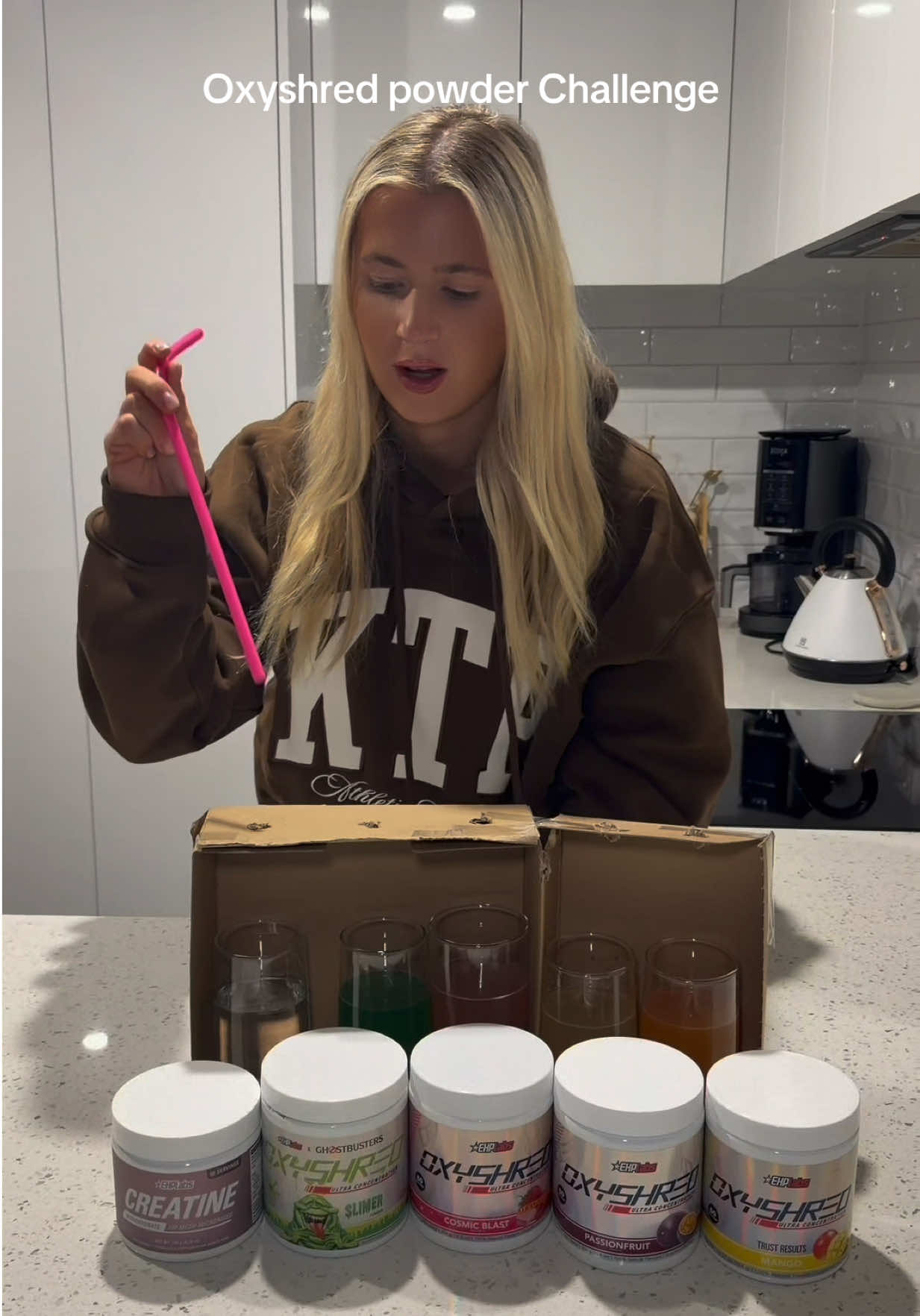 TikTok post by @emilypollockkk for OxyShred Energy. Caption reads: I do drink this every morning 😏😏 @OxyShred....