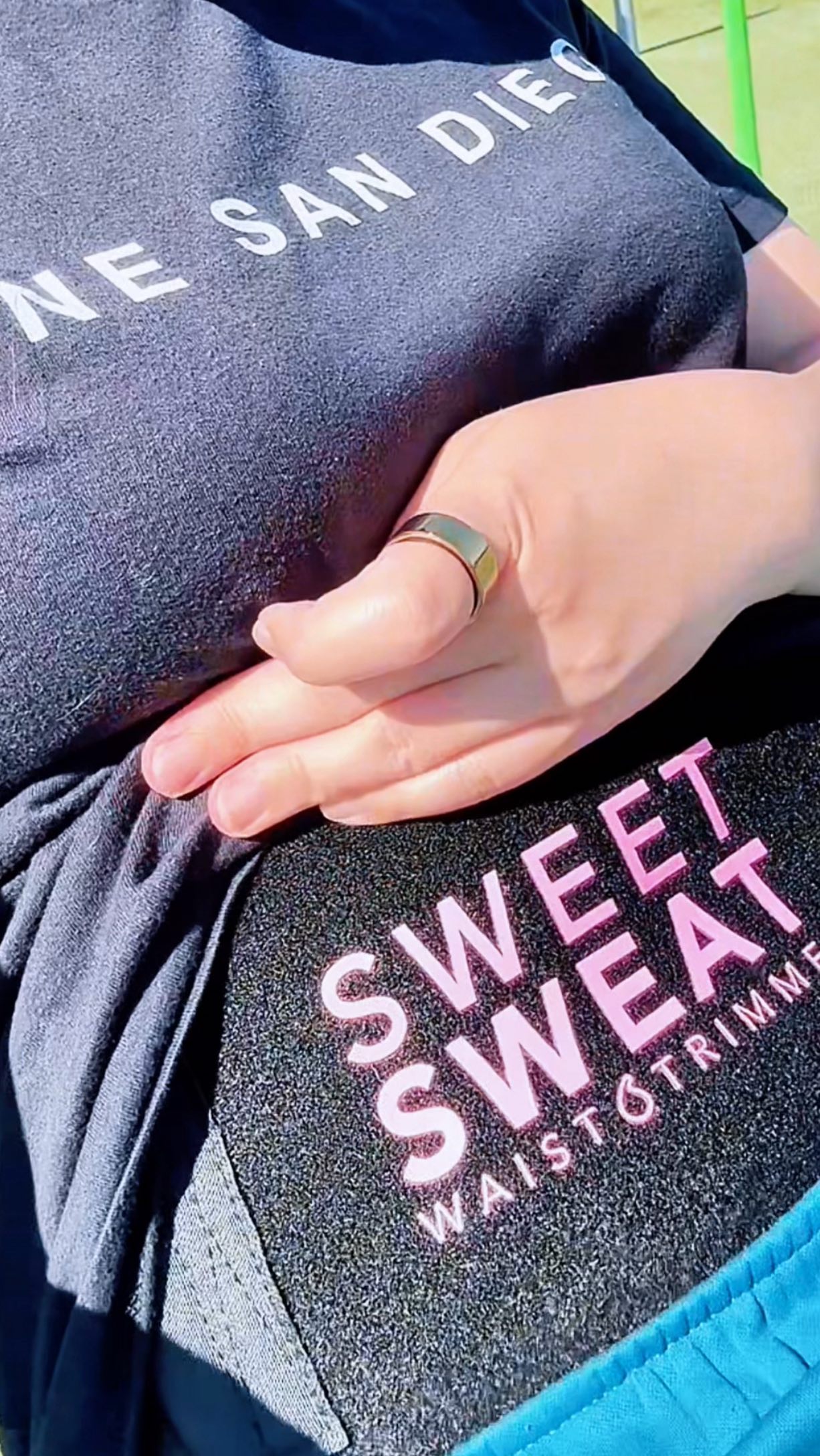 Instagram post by @magentavillegas for Sweet Sweat. Caption reads: Ever since I got my Sweet Sweat Waist Trimmer,....