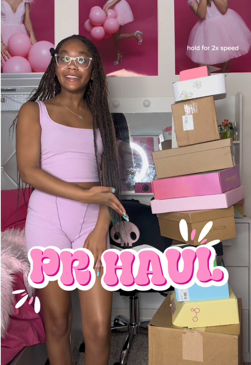 TikTok post by @maddywgracee for Steve Madden. Caption reads: PR haul 🎀 Thank you so much to all of these....