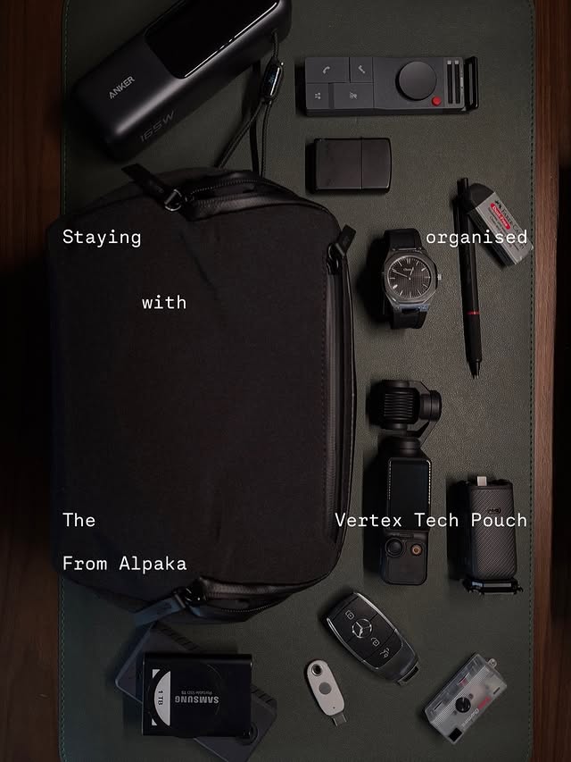 Instagram post by @apq_______ for ALPAKA. Caption reads: #Ad | Staying organised with @alpakagear ‘s Vertex....