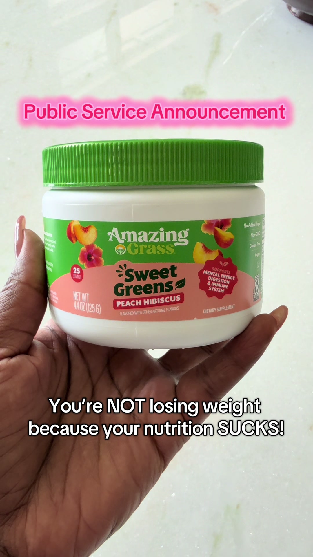 TikTok post by @dr_s_mac for Amazing Grass. Caption reads: [...] because your nutrition SUCKS!! @Amazing....