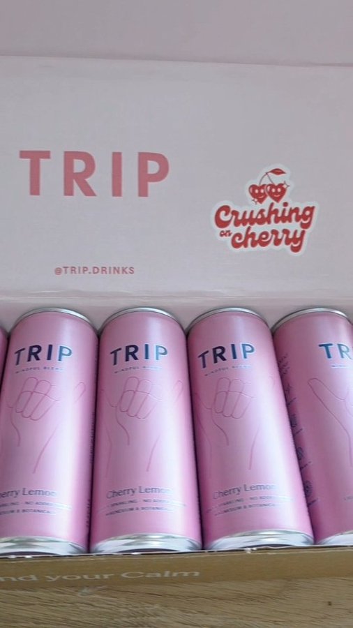 Instagram post by @tomi_nico24 for Drinks TRIP. Caption reads: The new Cherry Lemon Mindful Blend from....