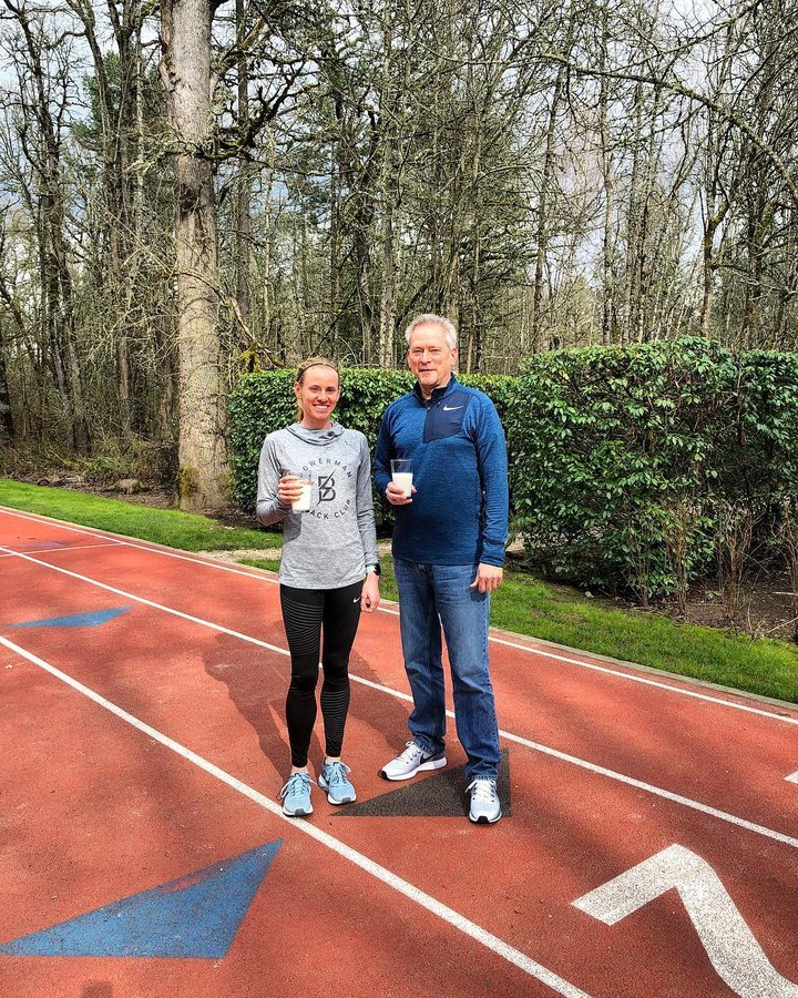 Instagram post by @courtneyfrerichs for Hiland Dairy. Caption reads: I run for my family. I run for myself. Whenever I....