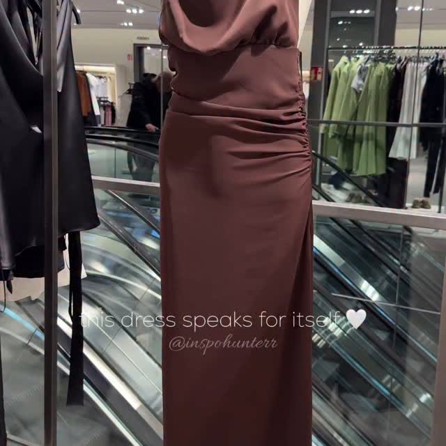 Instagram post by @inspohunterr for ZARA. Caption reads: this dress from @zara speaks for itself 🤎 | link....