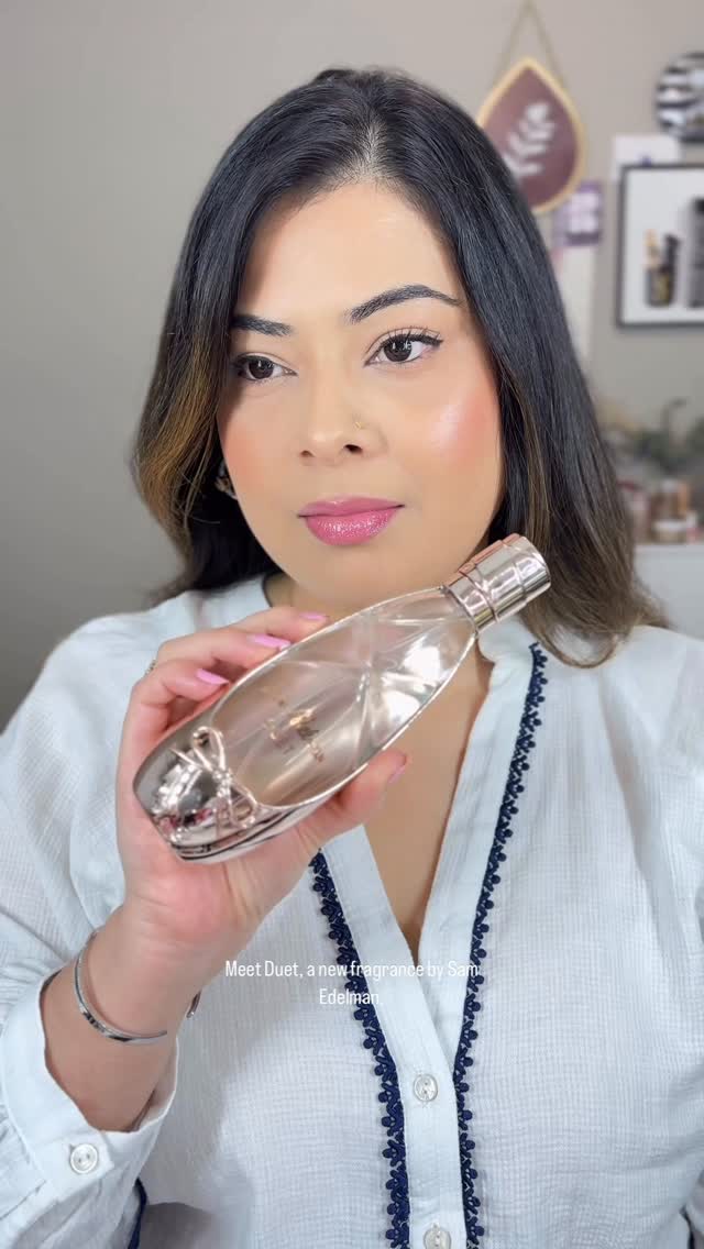 Instagram post by @glitzngloss.sanjana for Sam Edelman. Caption reads: “Duet, for every side of you” ~ soft yet bold,....