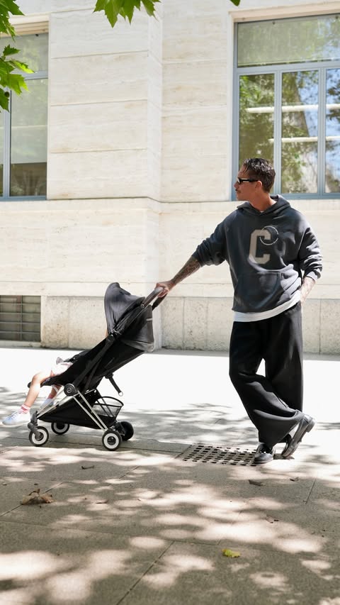 Instagram post by @elbio_bonsaglio for CYBEX. Caption reads: [...] love spending time with my daughter, and....