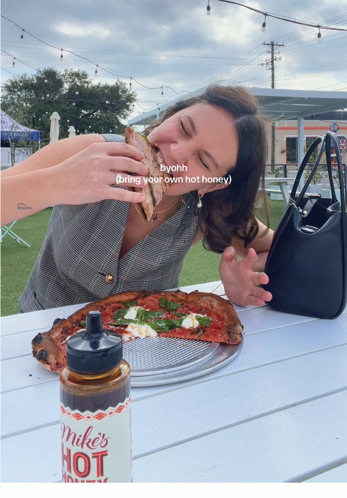 TikTok post by @shancooksthings for Mike's Hot Honey. Caption reads: [...] Honey travel together 😌🌶️🤞🏼🍯....