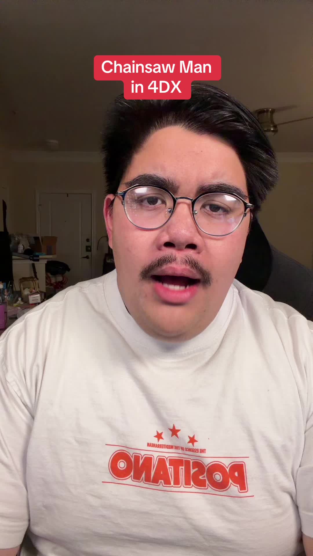 TikTok post by @justpepin for Crunchyroll. Caption reads: I never got a pochita popcorn bucket though 😭😭....