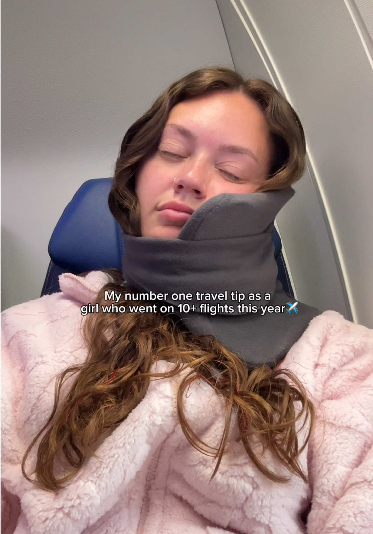 TikTok post by @state0fgracie for Trtl Travel. Caption reads: [...] on my long distance flights! AD @Trtl Travel....