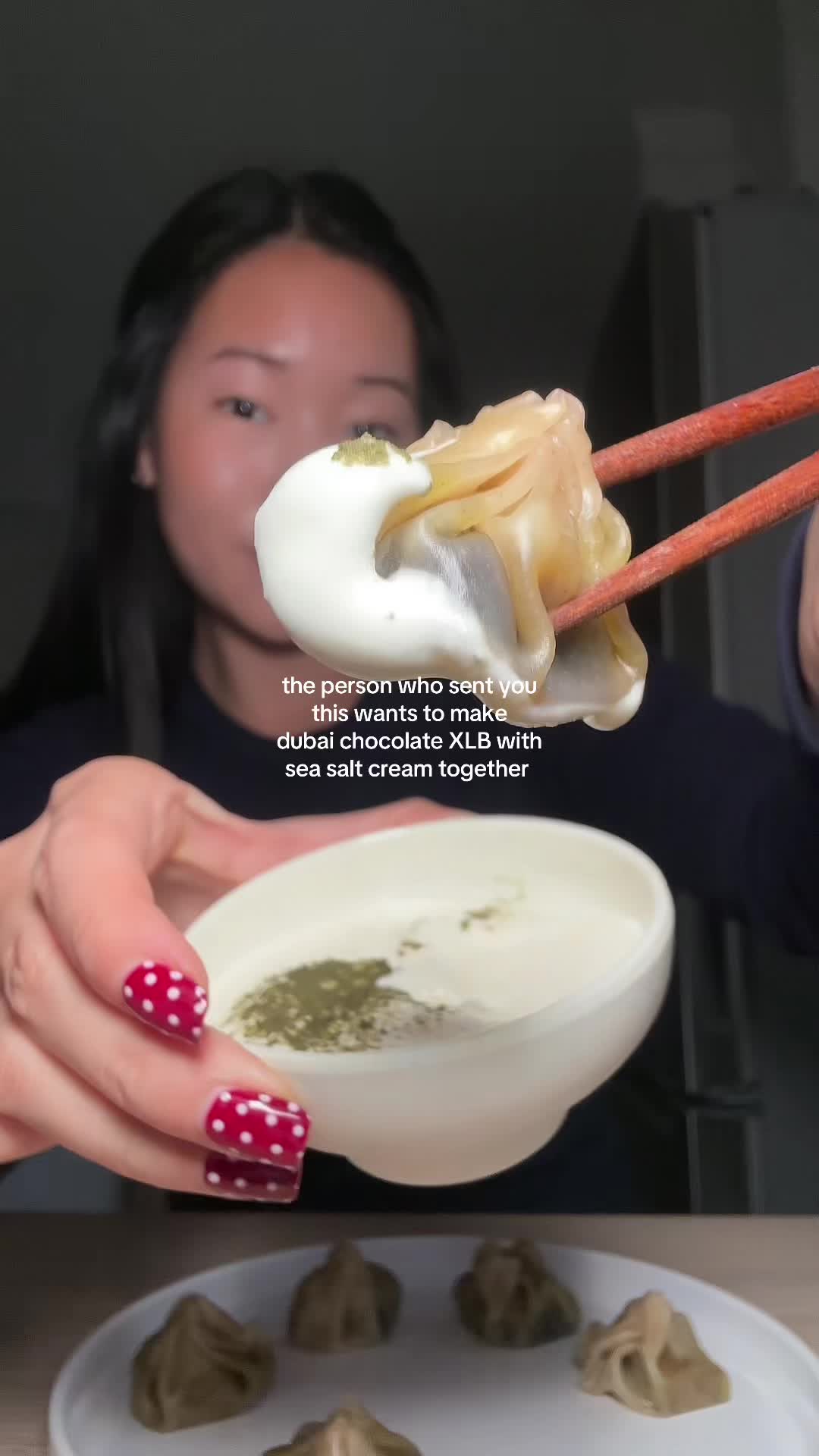 TikTok post by @biteswithesther for Nerdy Nuts. Caption reads: such a fun way to use the dubai pistachio filling....