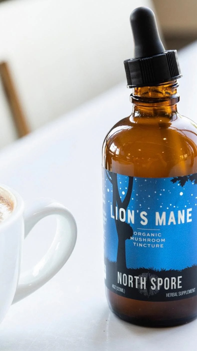 Instagram post by @itstounz for North Spore. Caption reads: [...] of Lion’s Mane mushroom tincture from....