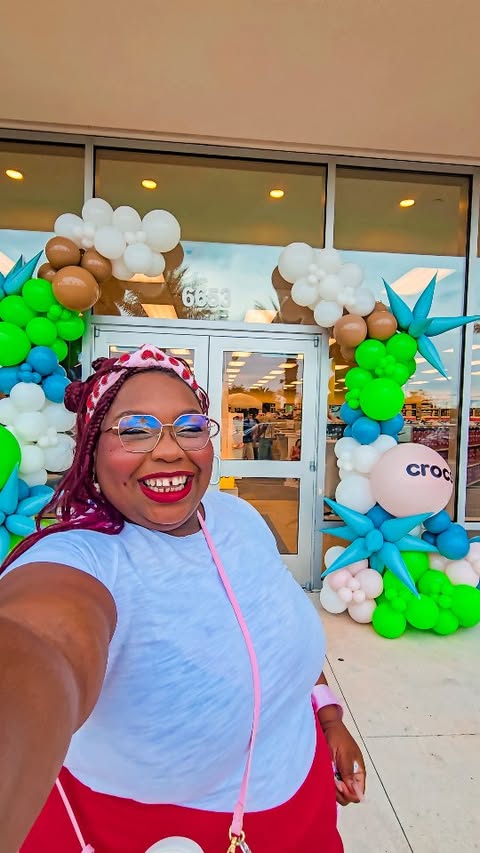 Instagram post by @bibbidibobbidi_broke for Famous Footwear. Caption reads: 🌺🐚Stopped by the Famous Footwear | Crocs Jibbitz....