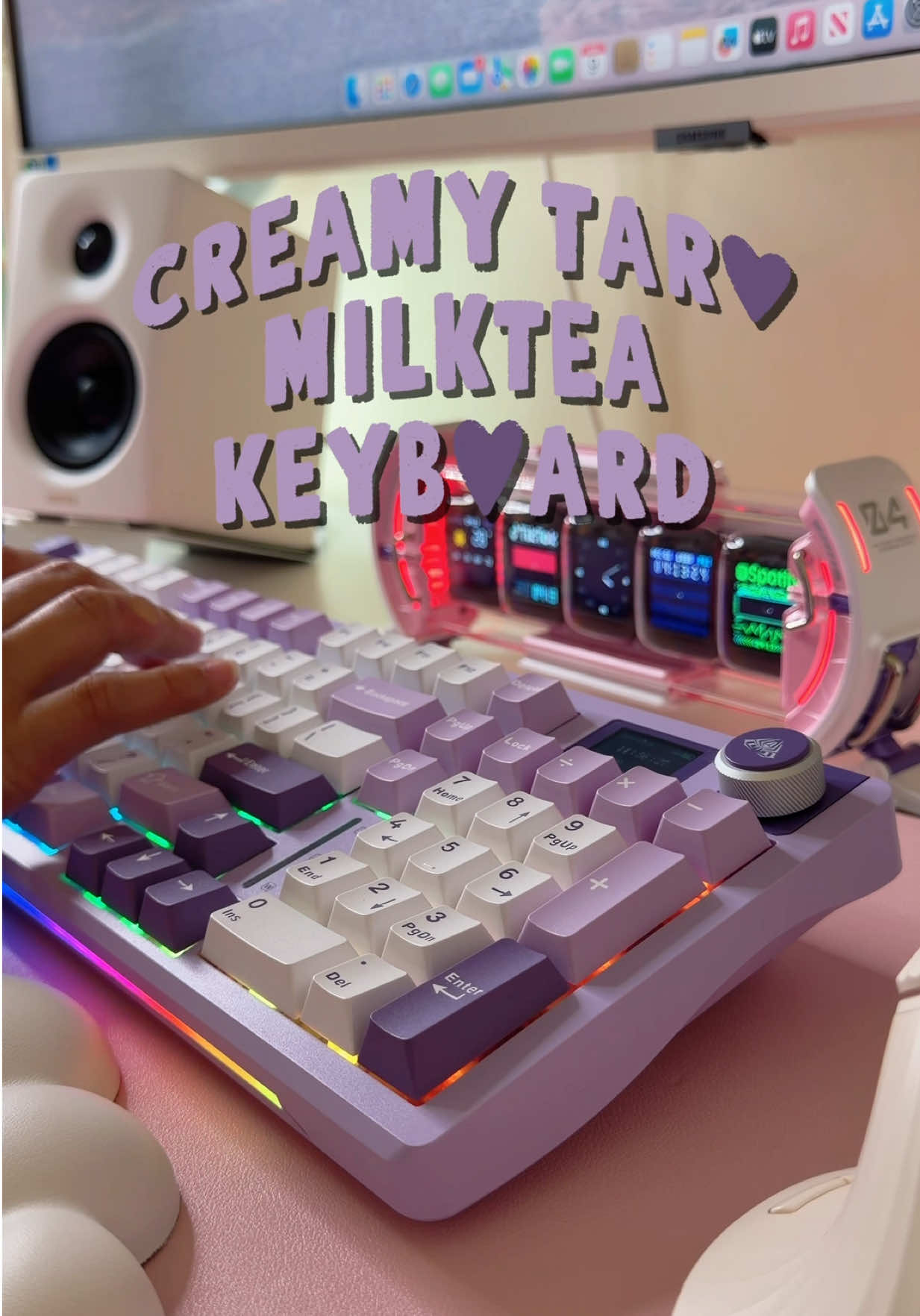 TikTok post by @shem.cozydesk for Aula. Caption reads: [...] a new colorway, and I’m OBSESSED 🥰💜✨ @Aula....