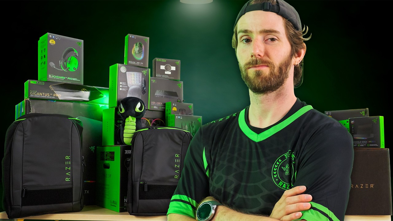 YouTube post by @LinusTechTips for Private Internet Access. Caption reads: The ALL RAZER Gaming Setup.