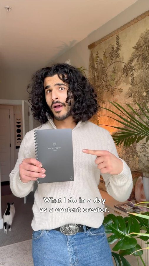 Instagram post by @rayyanshaikhh for Rocketbook. Caption reads: [...] one page at a time. Shoutout to the....