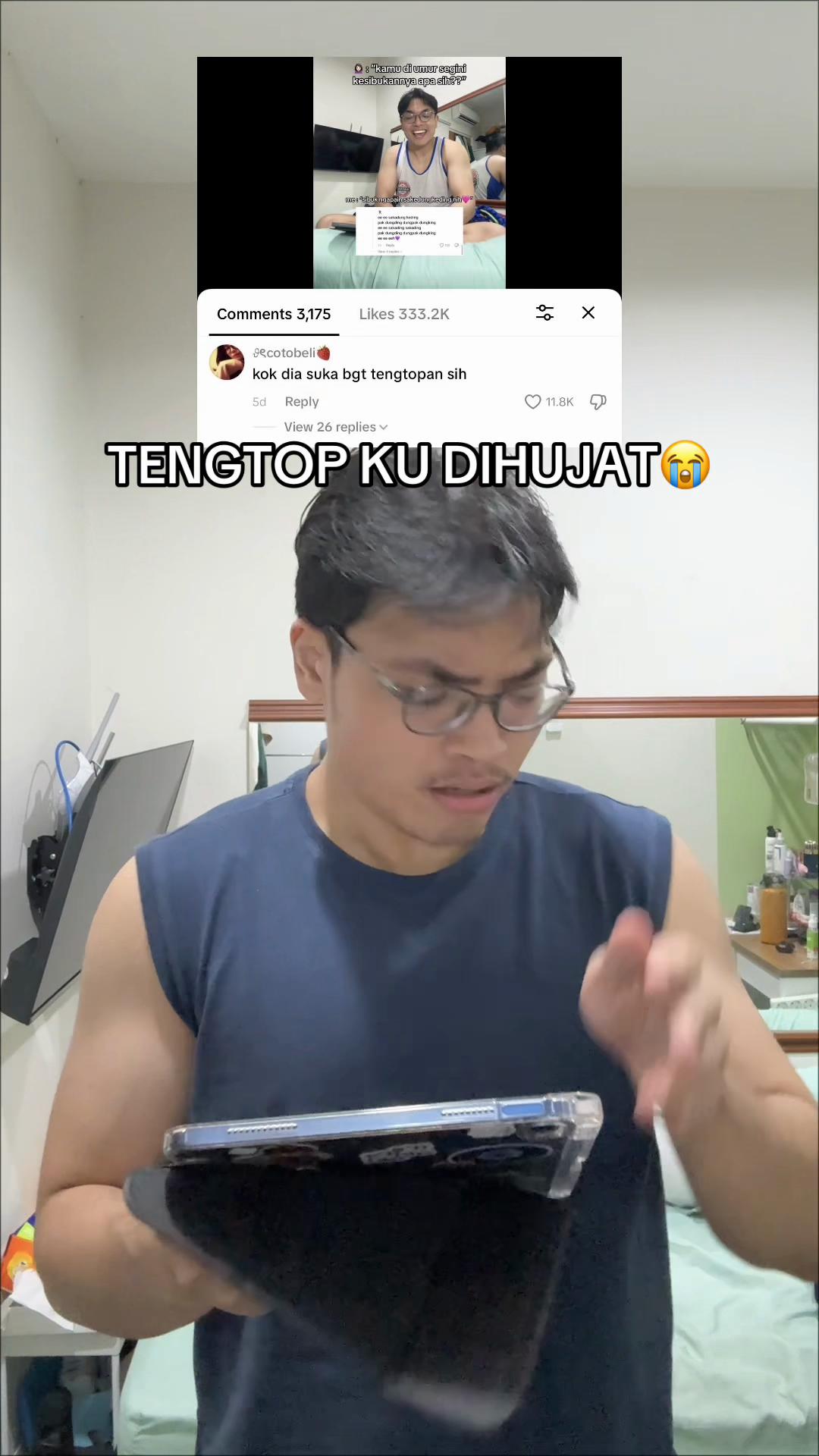 TikTok post by @lawakbtul for thinkyup.id. Caption reads: [...] TENGTOPKU #diskontiktok #promoyup....