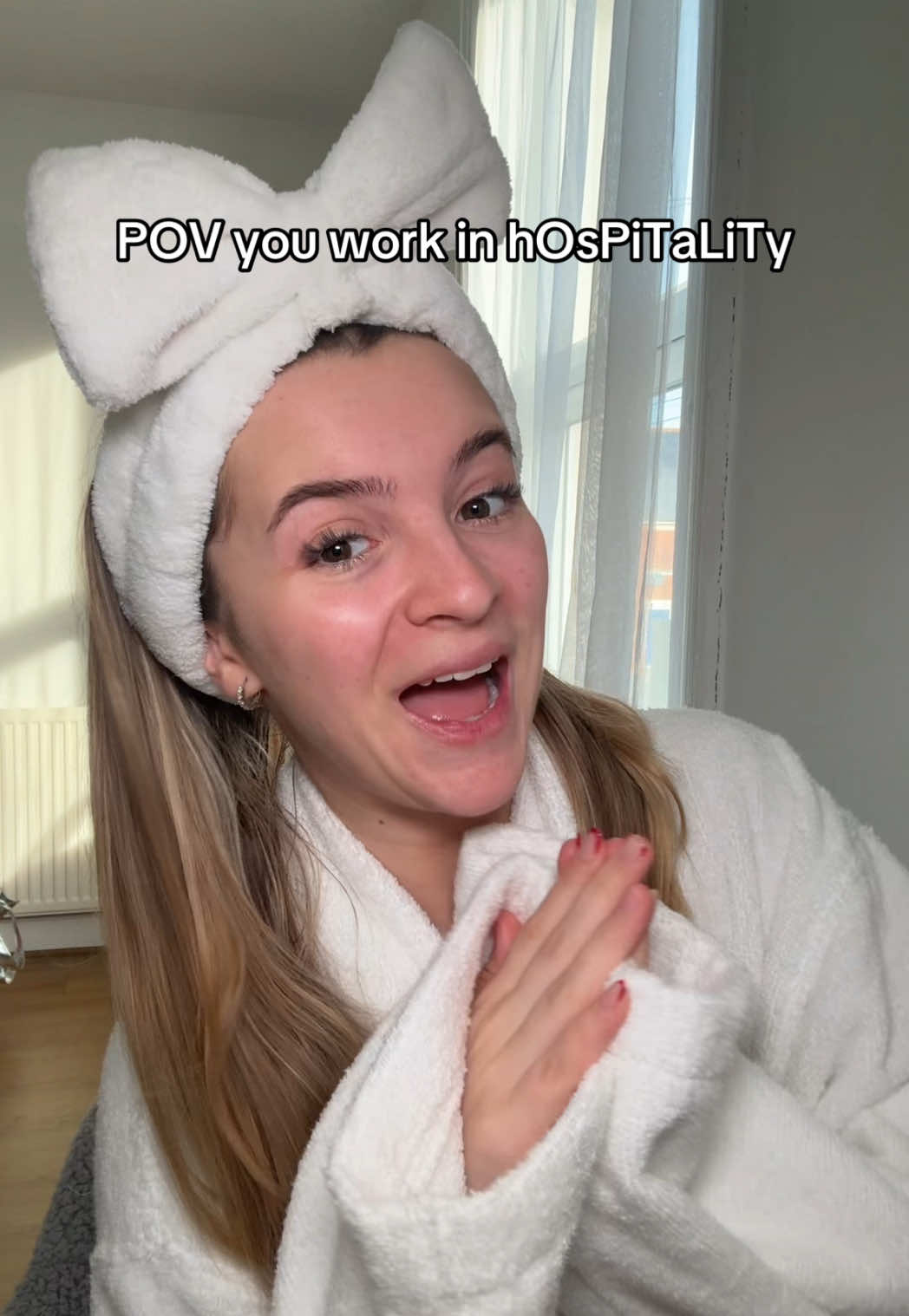 TikTok post by @hayliiann for HNB Cosmetics. Caption reads: POV you work in hospitality and it’s CHRISTMAS....