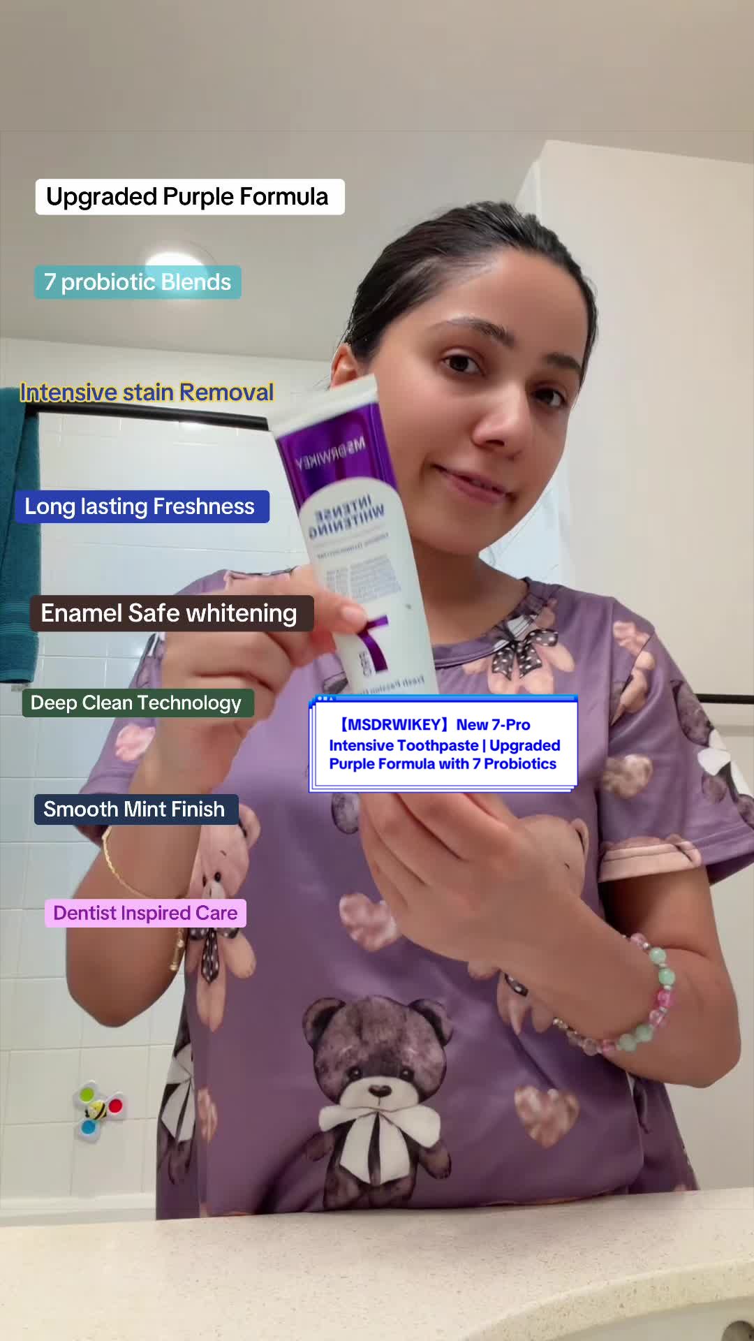 TikTok post by @alishaapproved for CEELIKE & MSDRWIKEY Oral Care. Caption reads: [...] #MSDRWIKEY #7ProToothpaste @CEELIKE &....