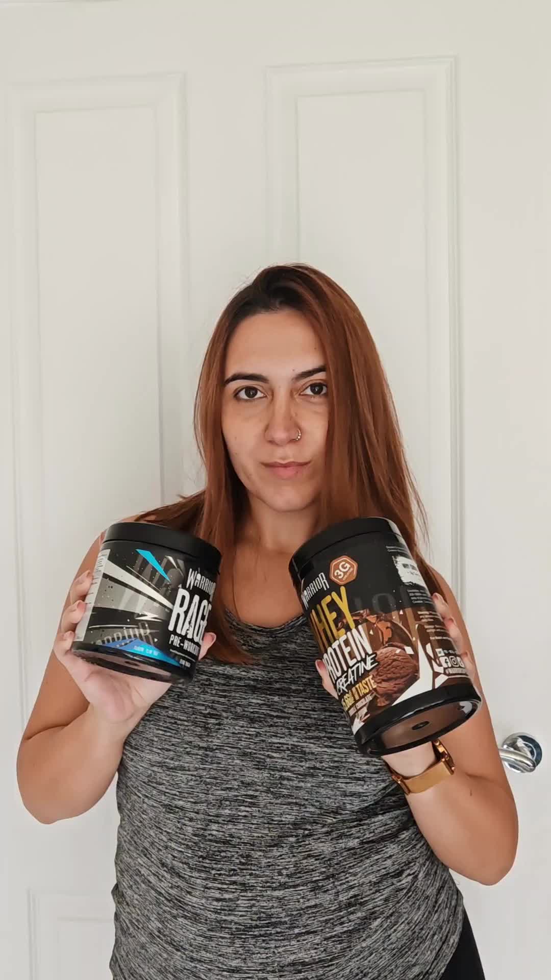 TikTok post by @sandrittaqp for WarriorSupps. Caption reads: Two of my faves from @WarriorSupps 💪 🔥 Black....