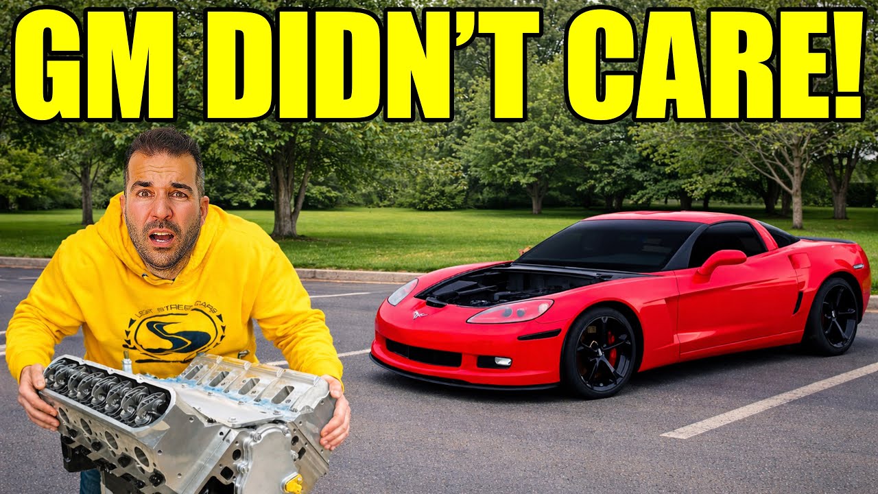 YouTube post by @LegitStreetCars for AMSOIL INC. Caption reads: I Rebuilt My Corvette Engine With 2 GIGANTIC Holes....