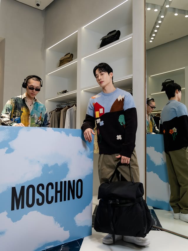 Instagram post by @seungho_choi__ for Moschino. Caption reads: Italian craftsmanship elevated. Visit Moschino’s....