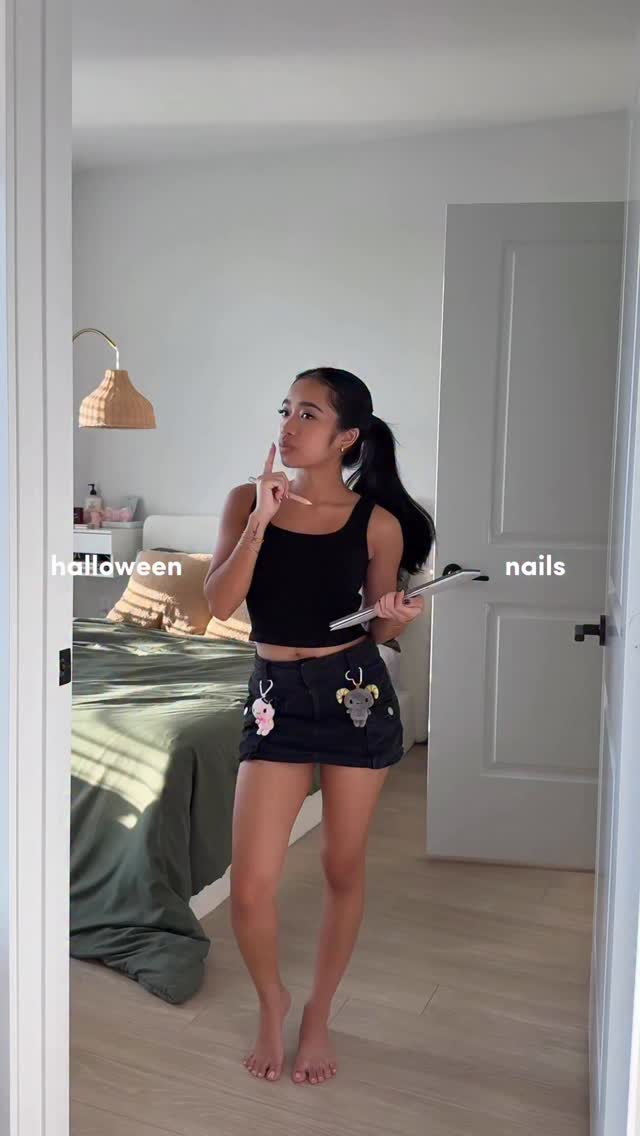 Instagram post by @patriizzle for Sanrio. Caption reads: save and try my Halloween nails inspired by....