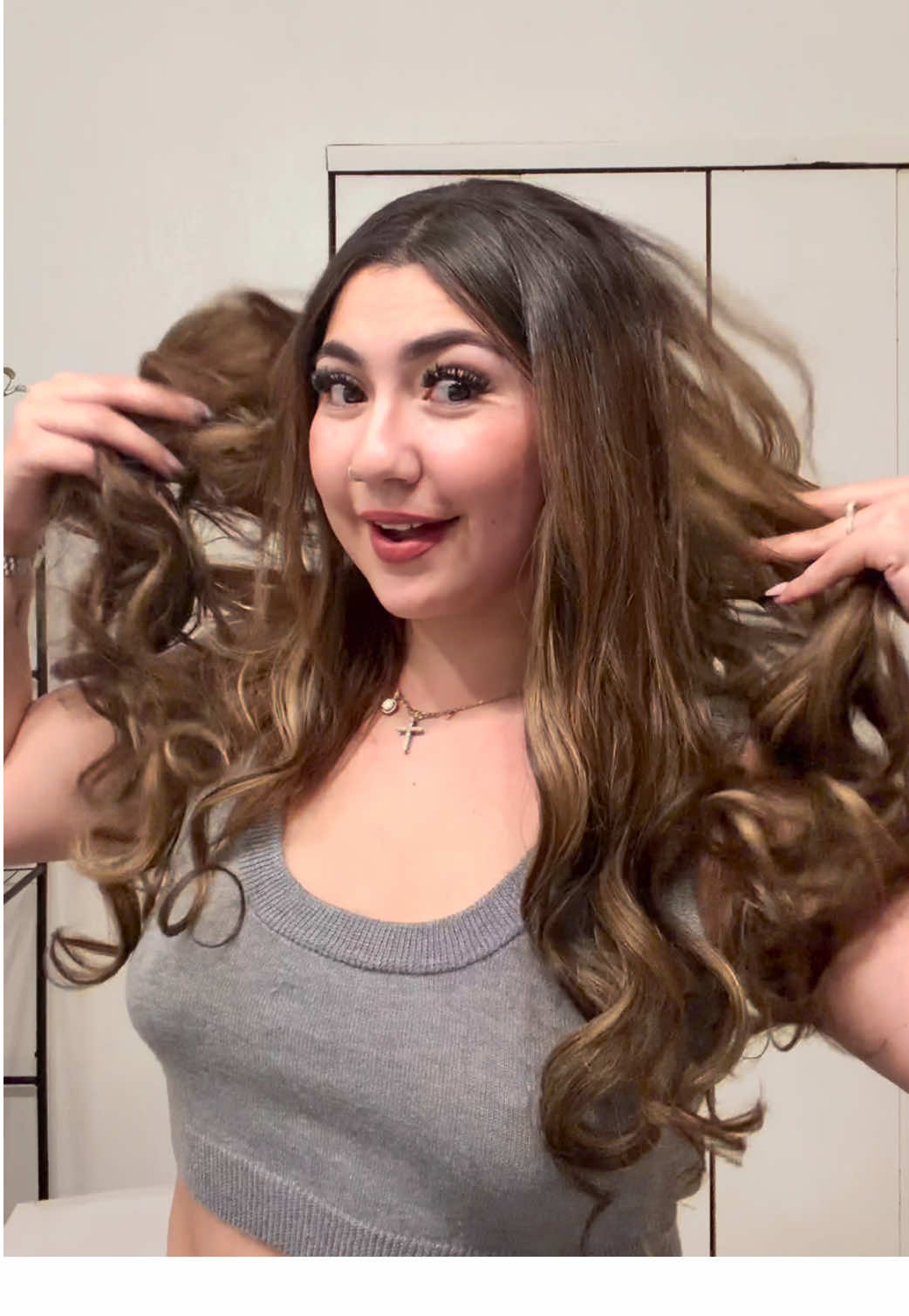 TikTok post by @baristamomma_ for Kookastyle Hair Extensions. Caption reads: Clip In Hair Extensions @kookastyle hair....