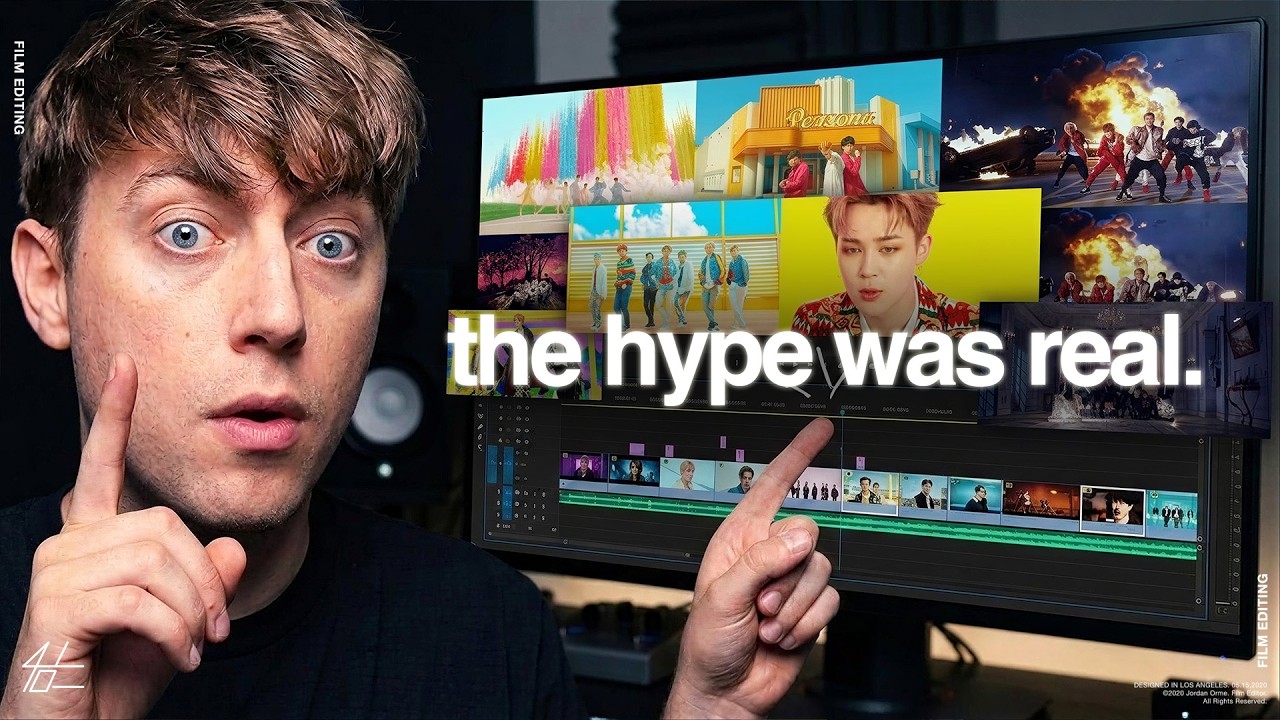 YouTube post by @JordanOrme for Avrupabet Sosyal. Caption reads: Video Editor Reacts to Every BTS Music Video.
